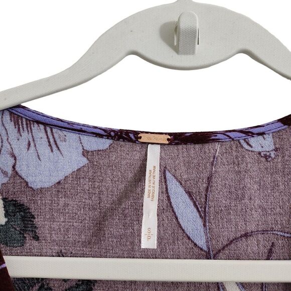 Free People Blouse Small Purple Floral Bella Tunic Top Bell‎ Sleeve Flowy Boho - Picture 3 of 11